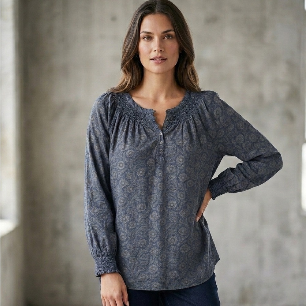 Style & Co. slate blue Floral cotton Long Sleeve blouse - xxl
